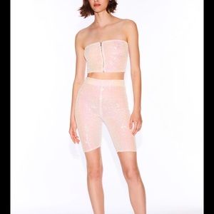 NWT Zara Sequined Bicycle Shorts and Crop Top Set, Medium